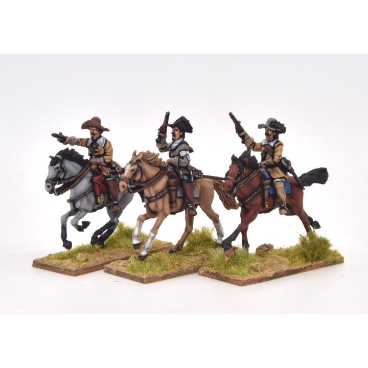Cavalry charging with pistol, buff coat and soft hat