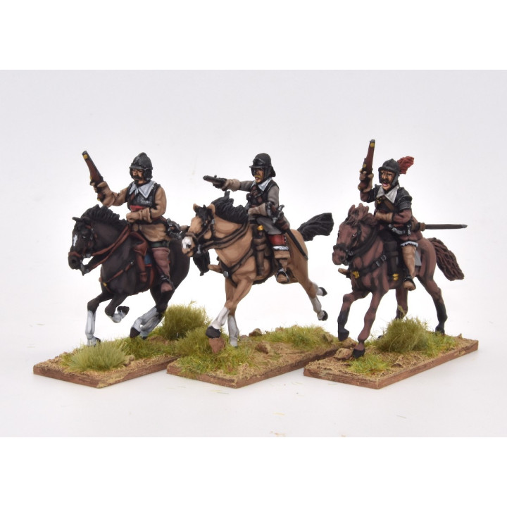 Cavalry charging with pistol, breastplate and helmet