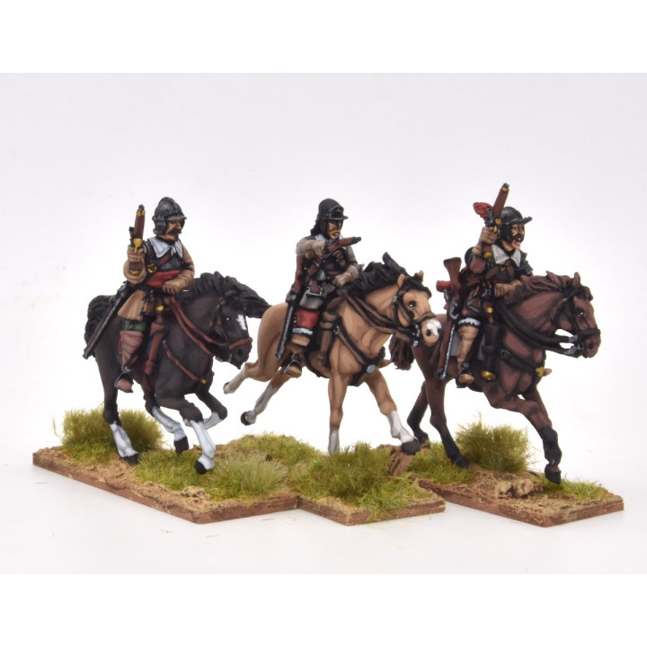Cavalry charging with pistol, breastplate and helmet
