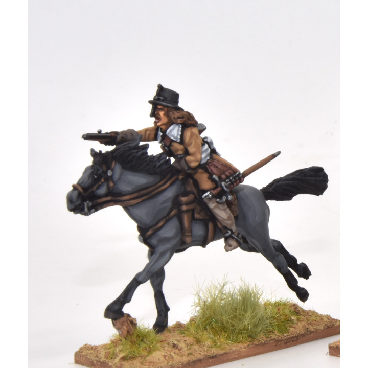 Cavalry charging with pistol, buff coat and helmet