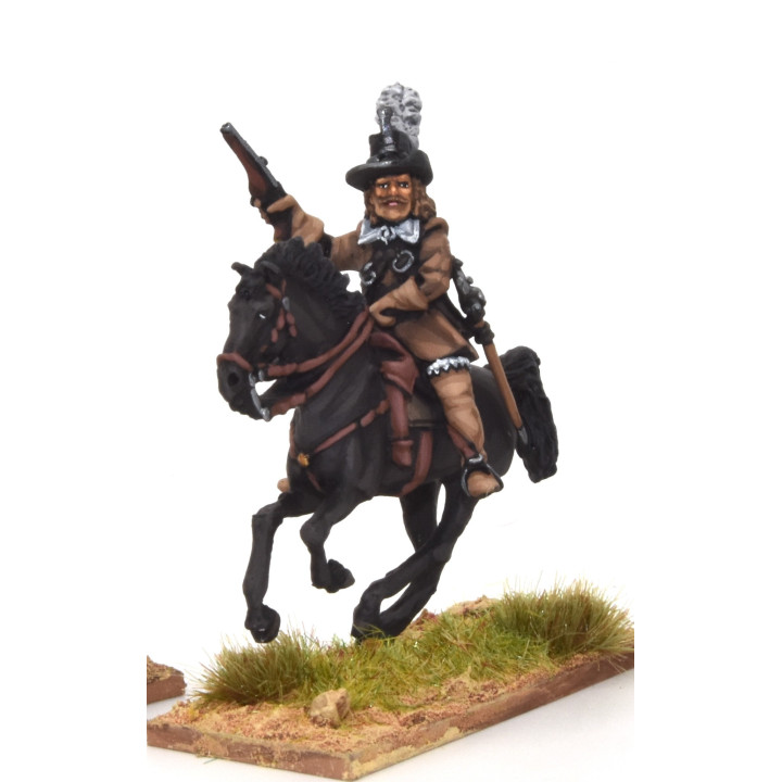 Cavalry charging with pistol, buff coat and helmet