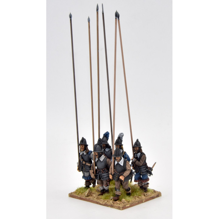 Armoured pikemen marching, helmets and tassels