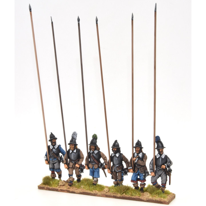 Armoured pikemen marching, helmets