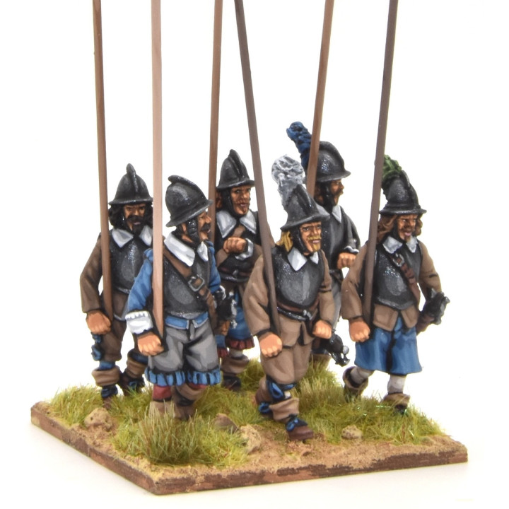 Armoured pikemen marching, helmets