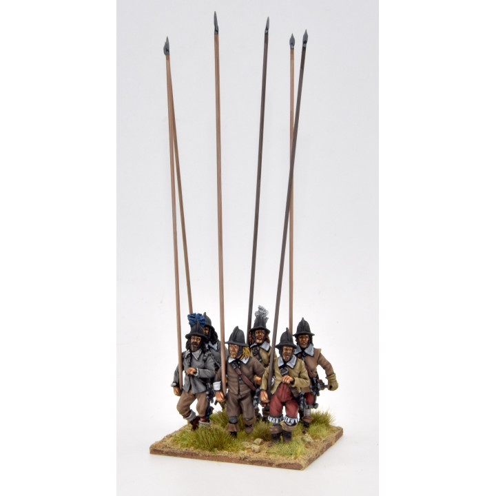 Unarmoured pikemen marching, helmets