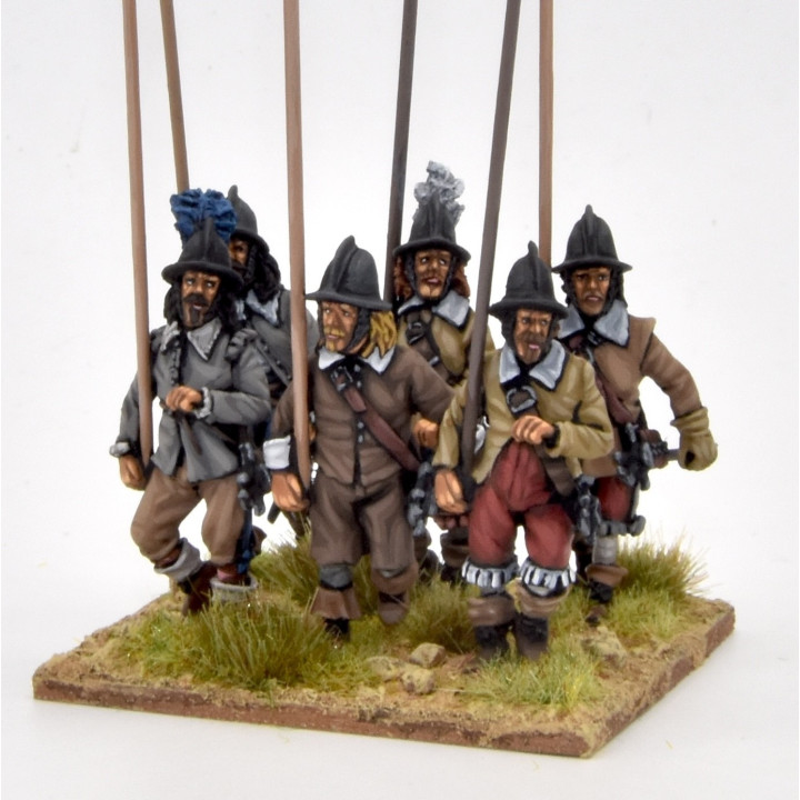 Unarmoured pikemen marching, helmets