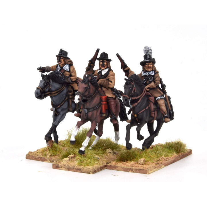 Cavalry charging with pistol, buff coat and helmet