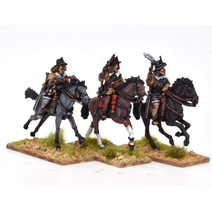 Cavalry charging with pistol, buff coat and helmet